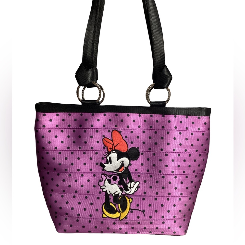 Harvey’s Seatbelt x Disney Minnie Mouse Purple Black Dots Carriage Ring Tote Bag